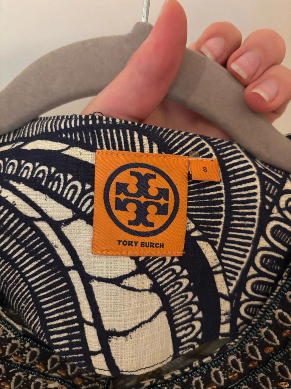 Tory Burch Navy and White Embroidered Paisley Mini Dress